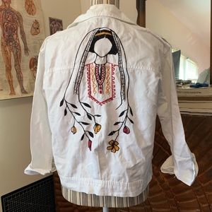 White Embroidered Girl with Floral Pattern Jacket